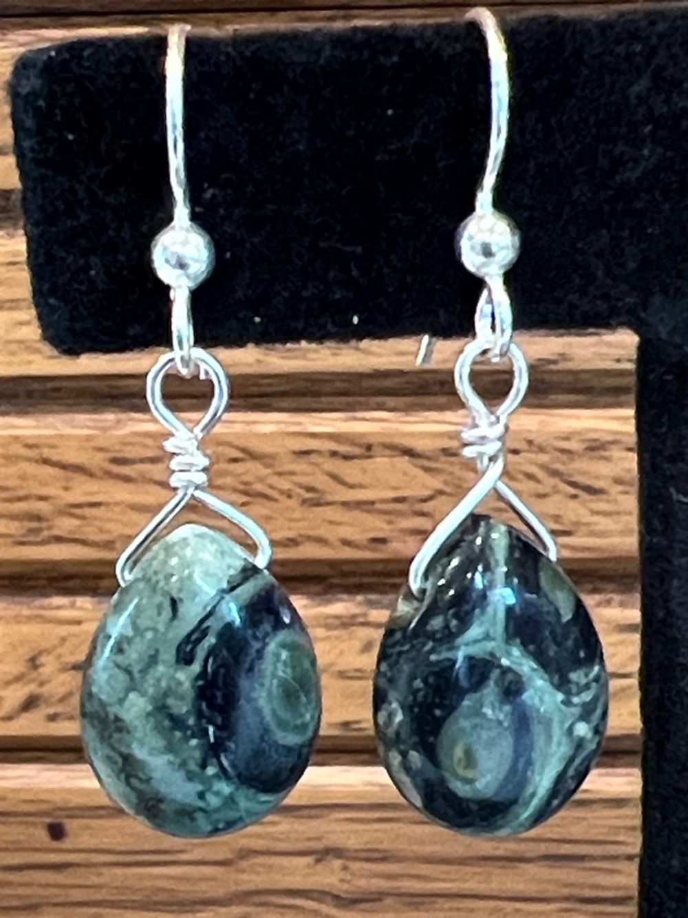 Sterling silver 925, Kambaba Jasper teardrop dangle earrings - Picture 3 of 10